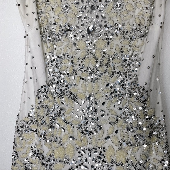 Adrianna Papell Mini Bridal Sleeveless Scoop Neck Beaded Sheath Dress | Sz. 12 - Picture 9 of 16